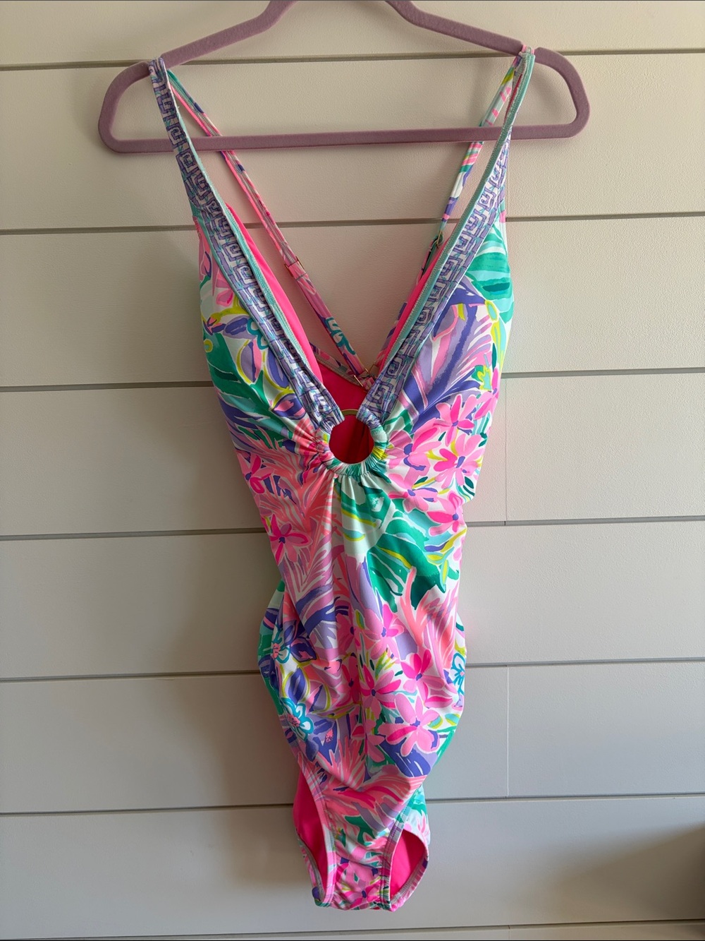 Lilly Pulitzer Pink, Green & Purple Floral One-Piece Swimsuit NEW Size 16